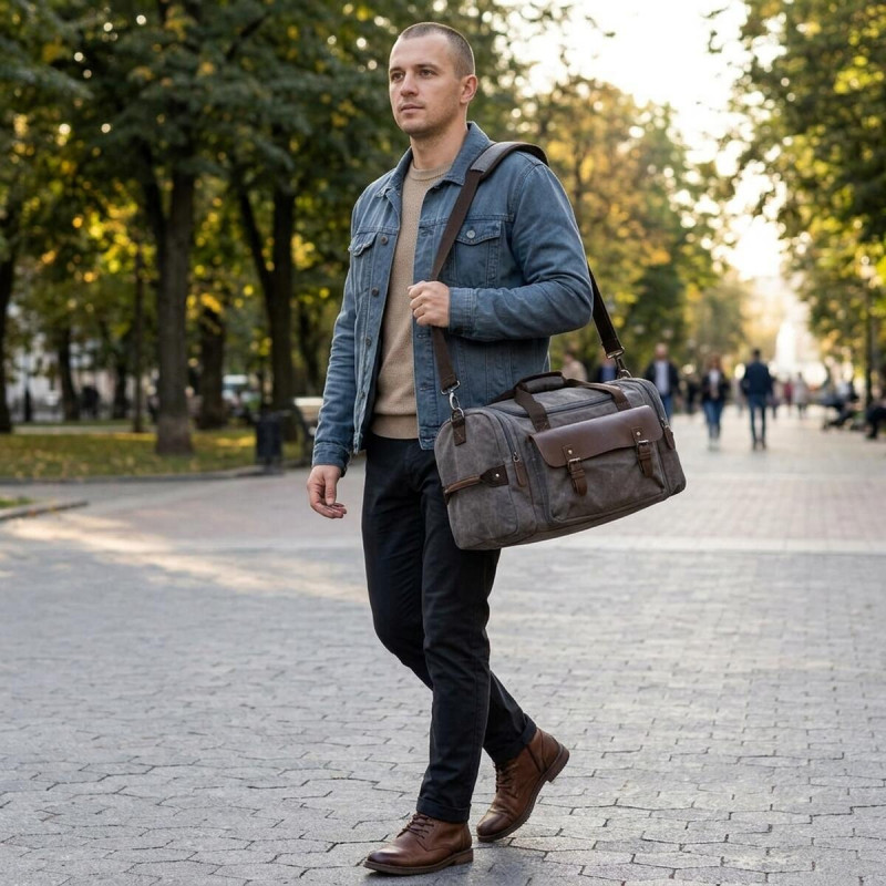Текстильна дорожня сумка для поїздок спорту та подорожей Vintage Сіра