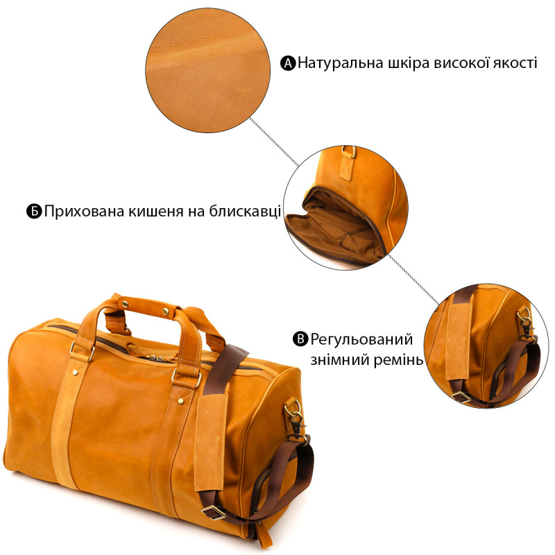 Вместительная дорожная сумка из натуральной винтажной кожи Vintage Светло-коричневая
