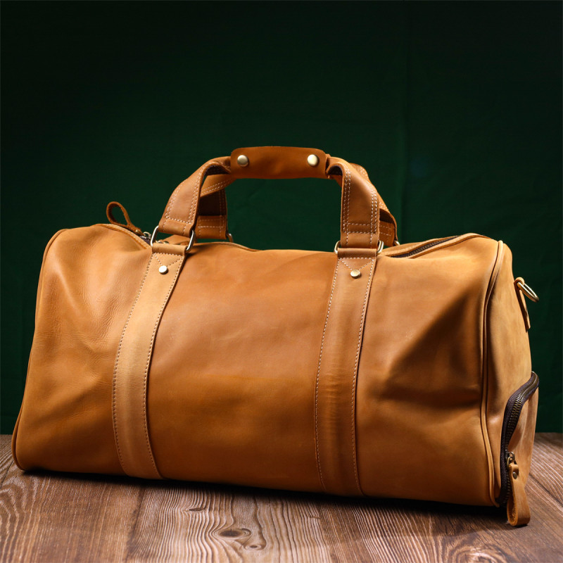 Вместительная дорожная сумка из натуральной винтажной кожи Vintage Светло-коричневая