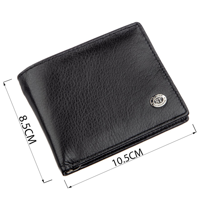 Компактный мужской кошелек с зажимом ST Leather Черный
