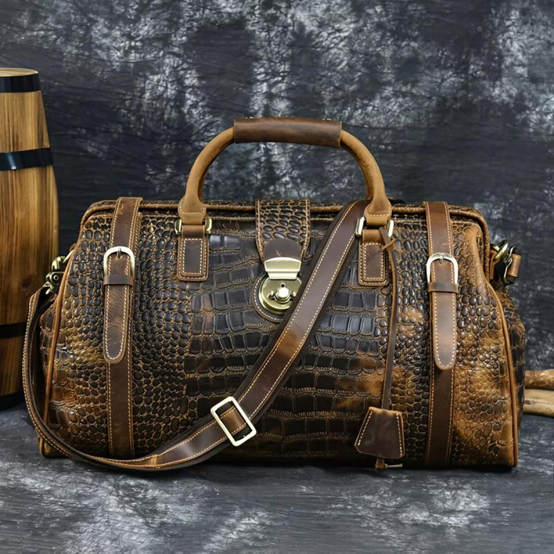 Шкіряна дорожня сумка саквояж для поїздок і відряджень та подорожей Vintage Коричнева