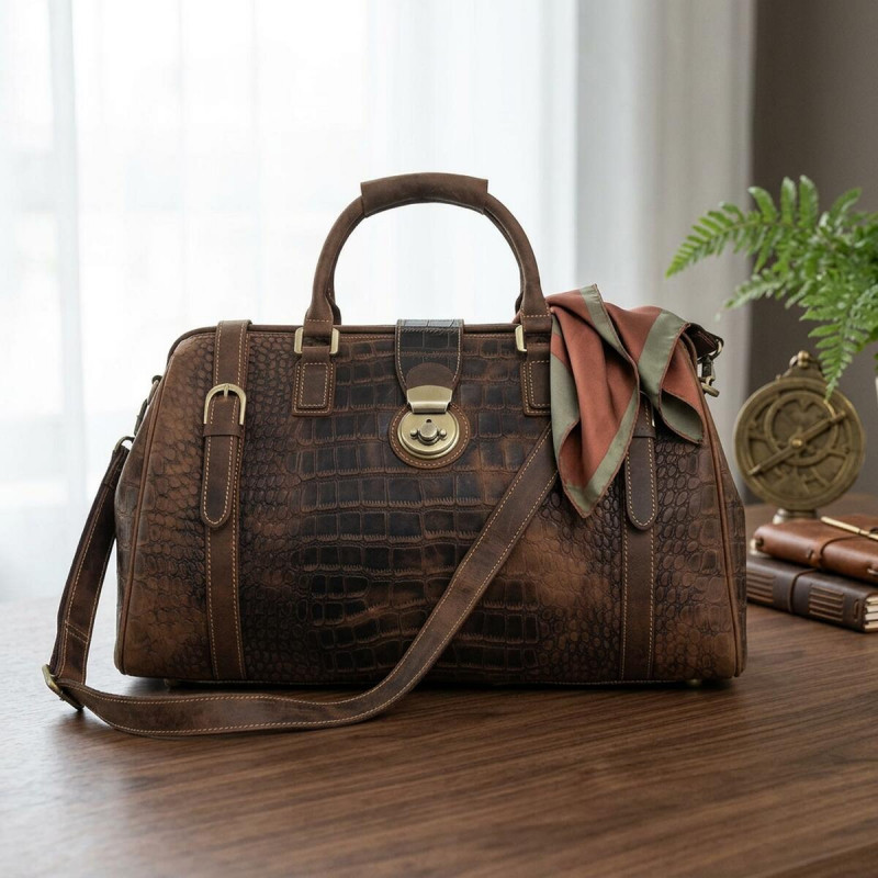 Шкіряна дорожня сумка саквояж для поїздок і відряджень та подорожей Vintage Коричнева