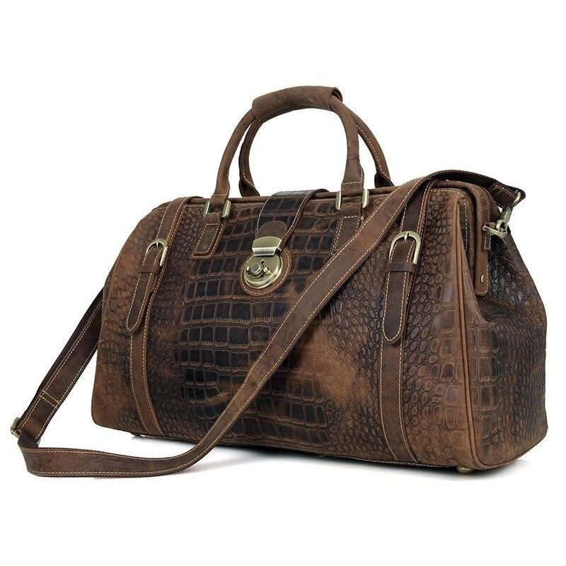 Шкіряна дорожня сумка саквояж для поїздок і відряджень та подорожей Vintage Коричнева