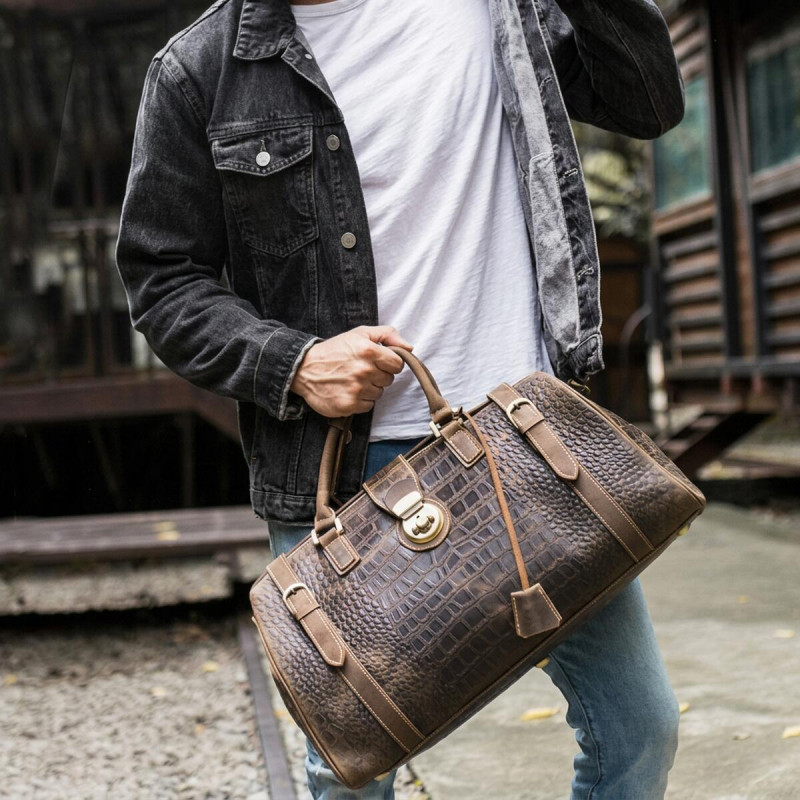 Шкіряна дорожня сумка саквояж для поїздок і відряджень та подорожей Vintage Коричнева