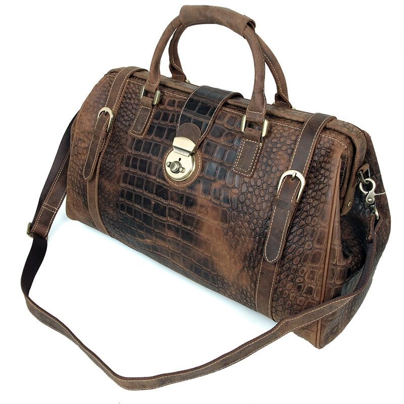 Шкіряна дорожня сумка саквояж для поїздок і відряджень та подорожей Vintage Коричнева