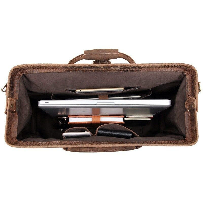 Шкіряна дорожня сумка саквояж для поїздок і відряджень та подорожей Vintage Коричнева