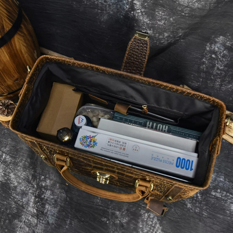 Шкіряна дорожня сумка саквояж для поїздок і відряджень та подорожей Vintage Коричнева