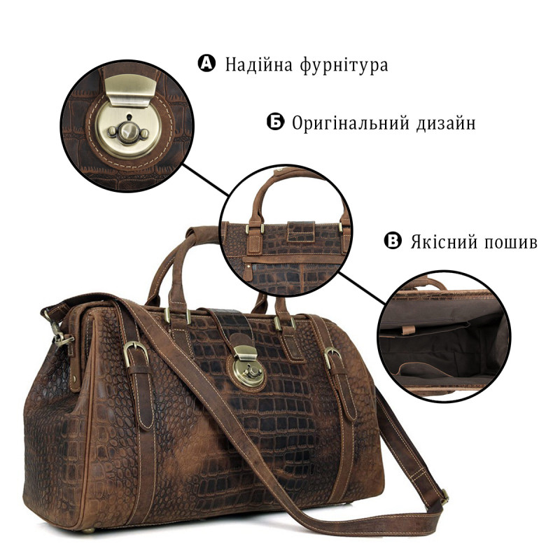 Шкіряна дорожня сумка саквояж для поїздок і відряджень та подорожей Vintage Коричнева