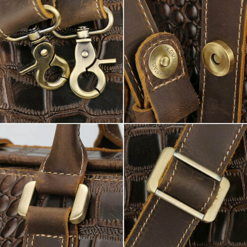 Шкіряна дорожня сумка саквояж для поїздок і відряджень та подорожей Vintage Коричнева