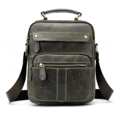 Сумка мужская вертикальная кожаная Vintage Серая