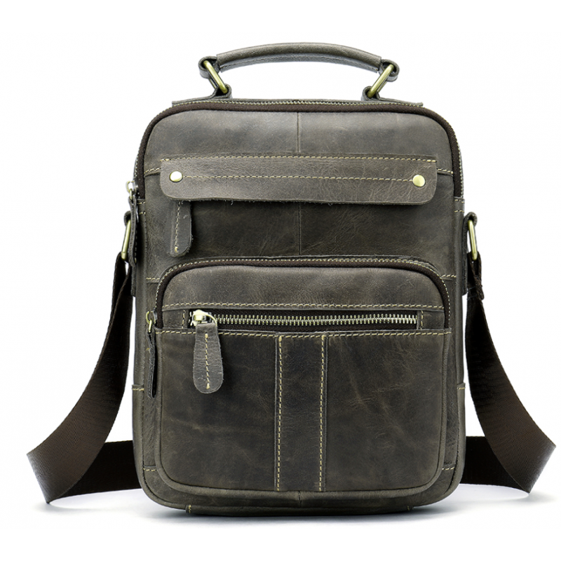 Сумка мужская вертикальная кожаная Vintage Серая