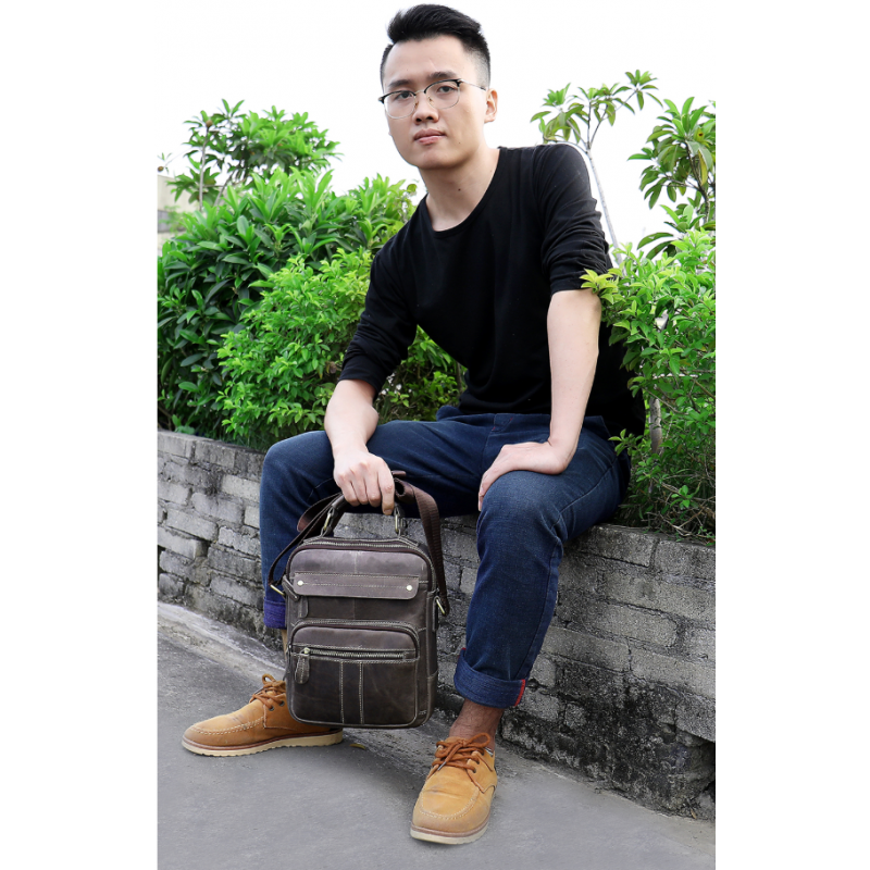 Сумка мужская вертикальная кожаная Vintage Серая