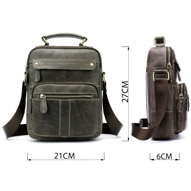 Сумка мужская вертикальная кожаная Vintage Серая