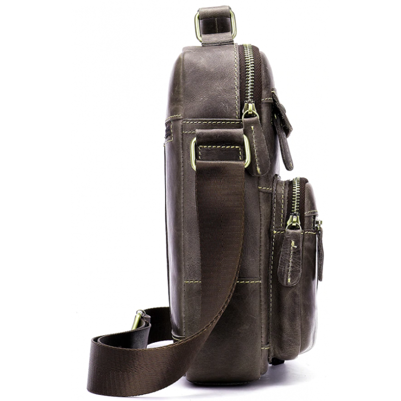 Сумка мужская вертикальная кожаная Vintage Серая