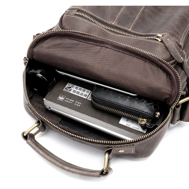 Сумка мужская вертикальная кожаная Vintage Серая