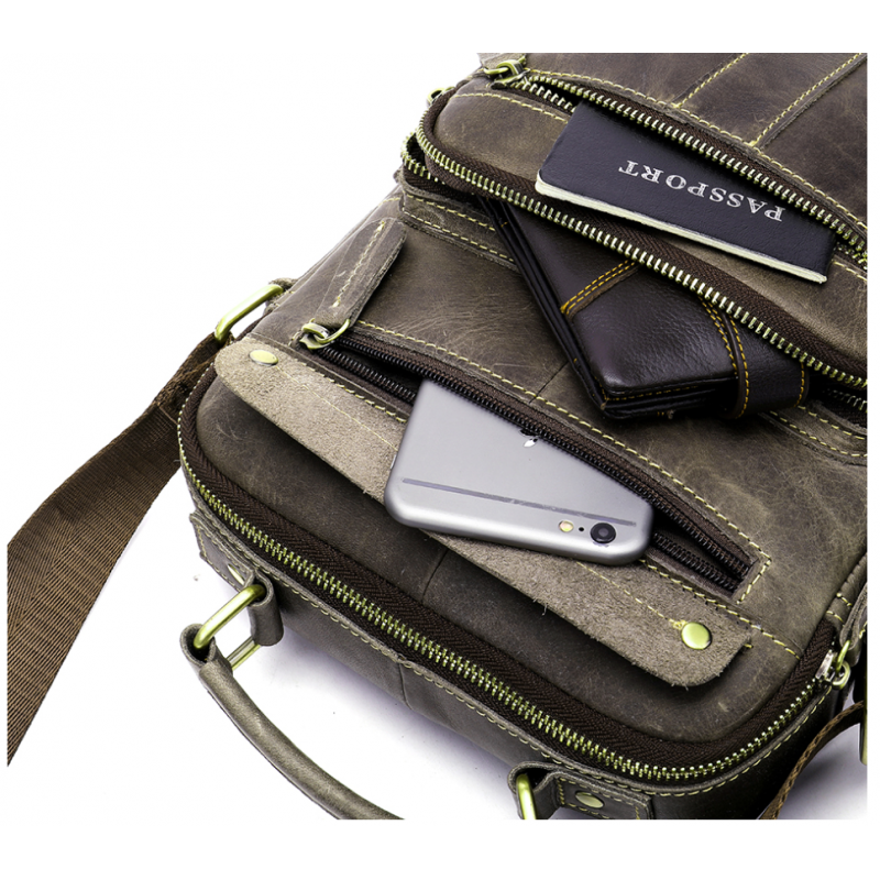 Сумка мужская вертикальная кожаная Vintage Серая