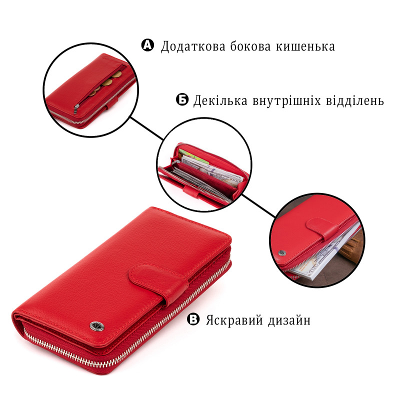 Вертикальный вместительный кошелек из кожи женский ST Leather Красный
