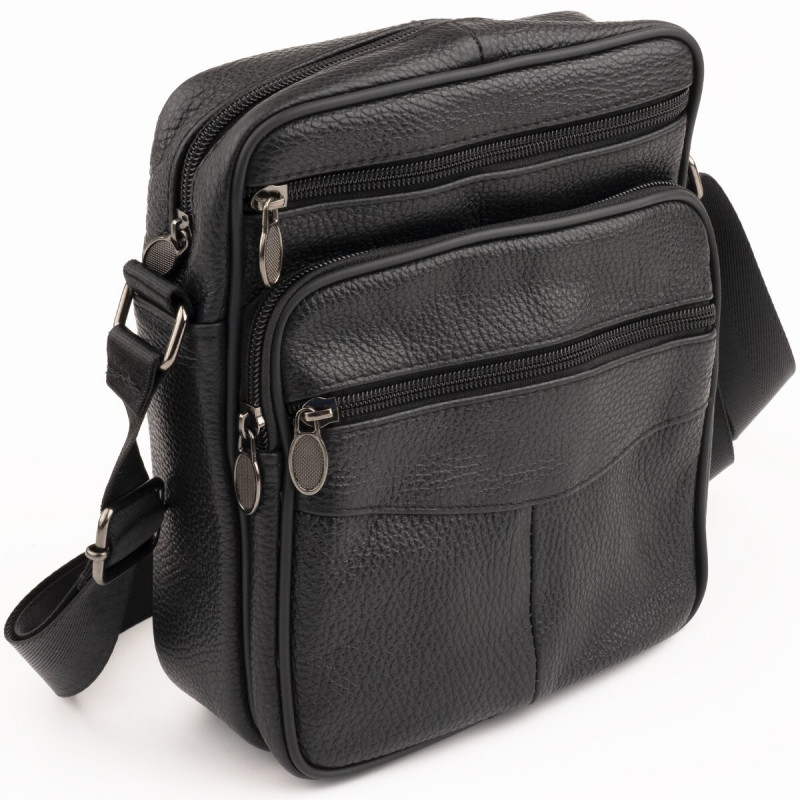 Сумка мужская на одно отделение зернистая Vintage Черная