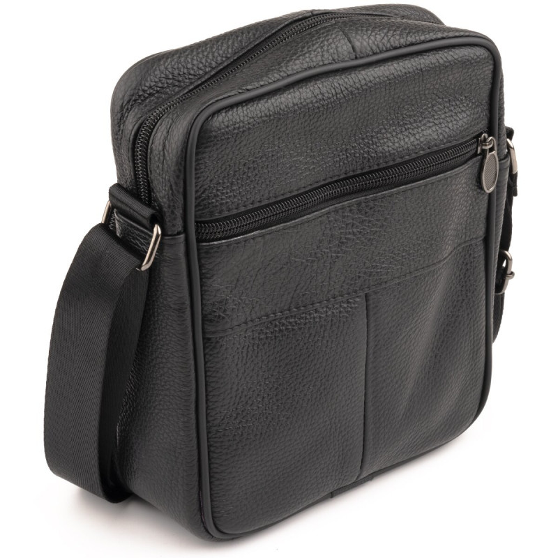 Сумка мужская на одно отделение зернистая Vintage Черная
