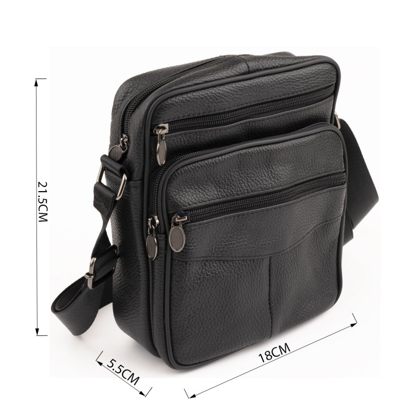 Сумка мужская на одно отделение зернистая Vintage Черная