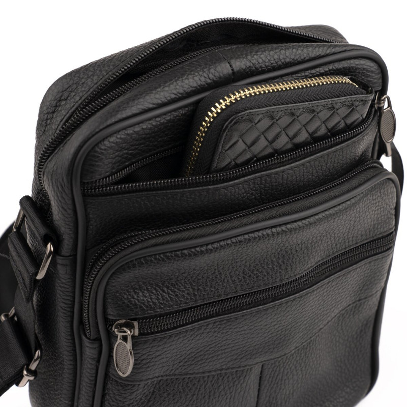 Сумка мужская на одно отделение зернистая Vintage Черная