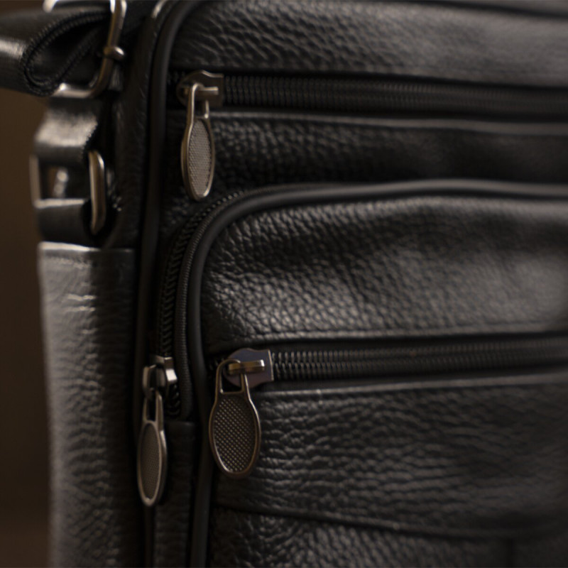 Сумка мужская на одно отделение зернистая Vintage Черная