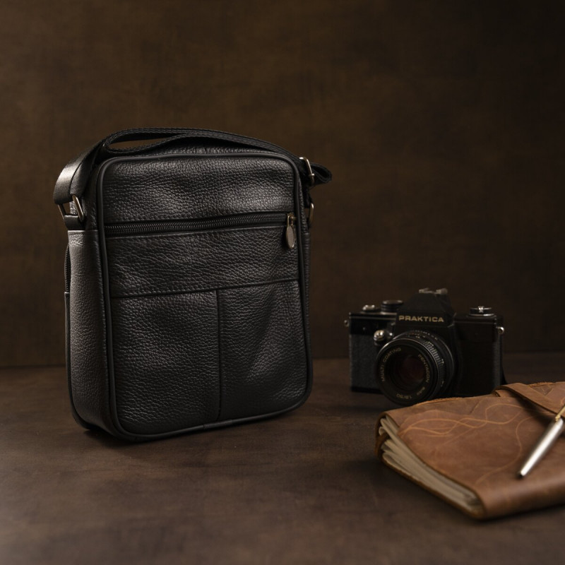 Сумка мужская на одно отделение зернистая Vintage Черная