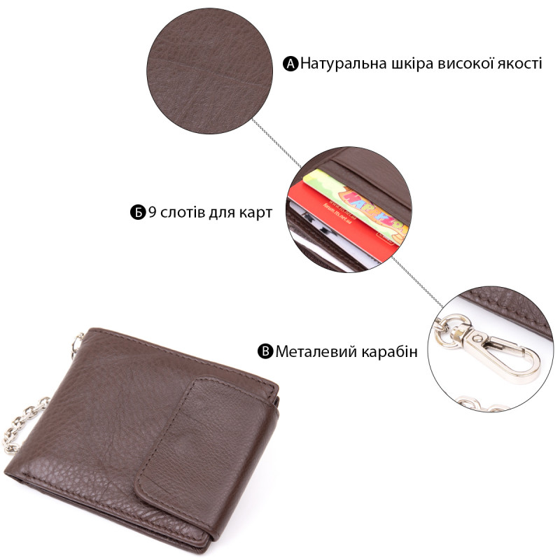 Портмоне унісекс з ланцюжком Vintage Коричневе