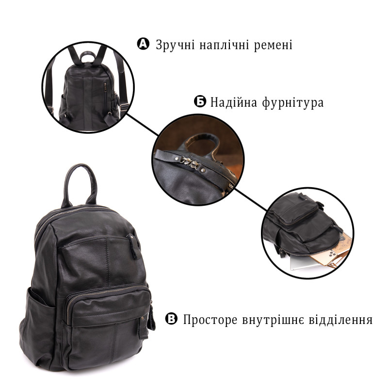 Рюкзак городской в гладкой коже Vintage Черный