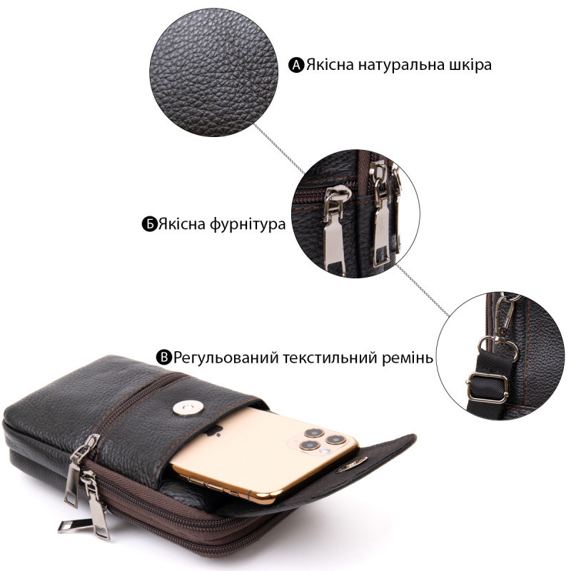 Сумка унисекс на пояс на два отделения Vintage Коричневая