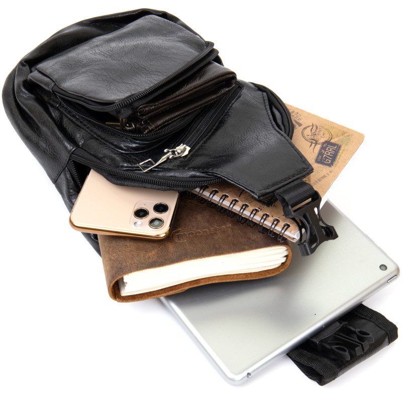 Чоловіча сумка крос боді з екошкіри для документів та міста Vintage Чорна