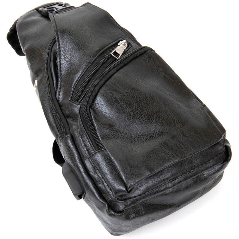 Чоловіча сумка крос боді з екошкіри для документів та міста Vintage Чорна