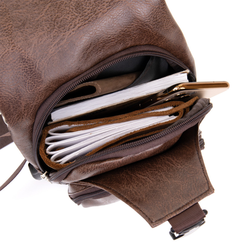 Чоловіча сумка крос боді з екошкіри для документів та міста Vintage Коричнева