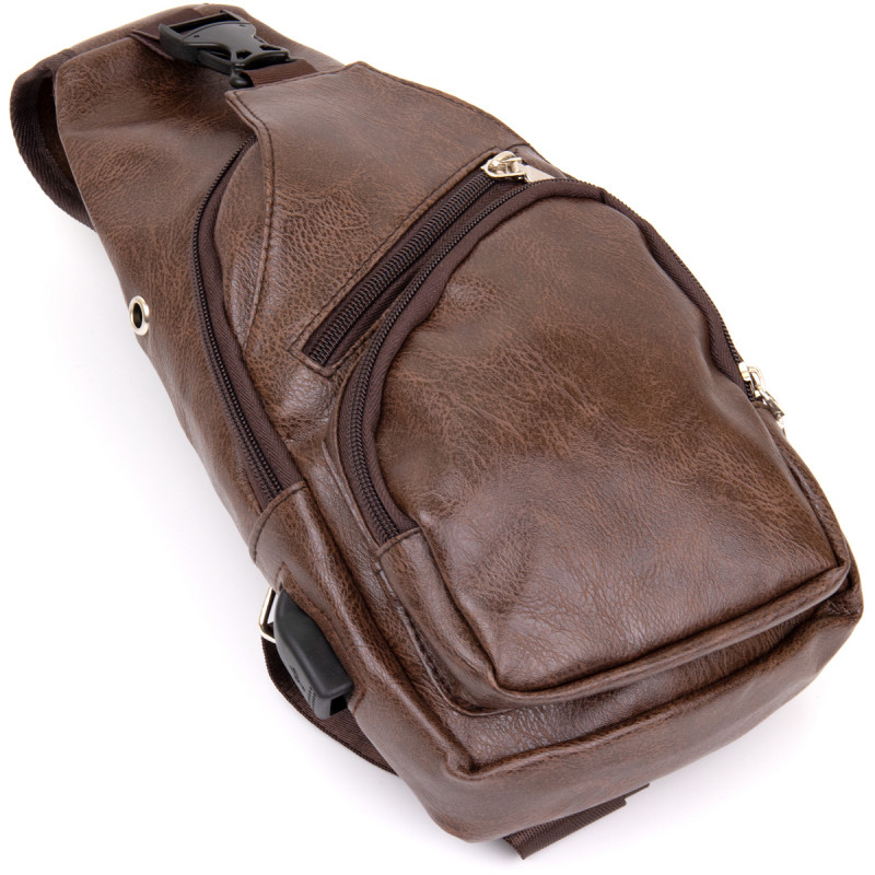 Чоловіча сумка крос боді з екошкіри для документів та міста Vintage Коричнева