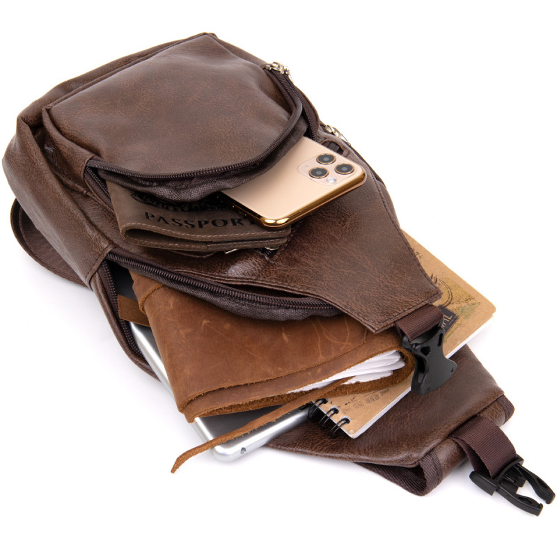 Чоловіча сумка крос боді з екошкіри для документів та міста Vintage Коричнева