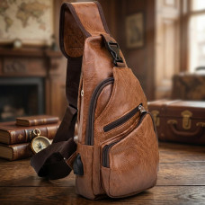 Мужская сумка кросс боди из кожзама для документов и города Vintage Рыжая