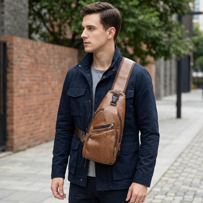 Мужская сумка кросс боди из кожзама для документов и города Vintage Рыжая