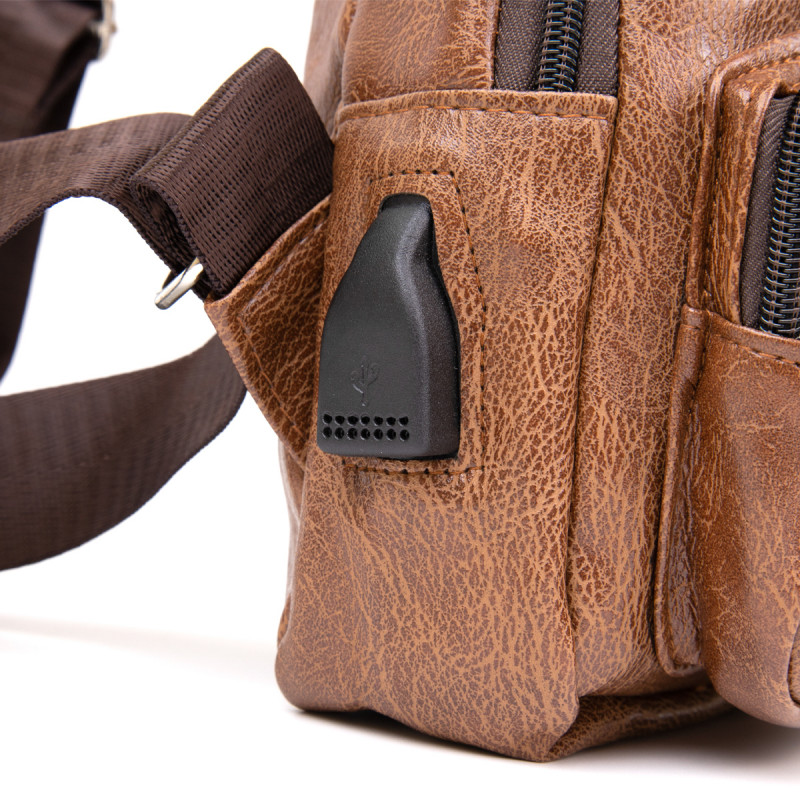 Мужская сумка кросс боди из кожзама для документов и города Vintage Рыжая