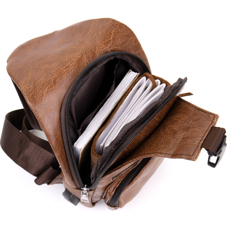 Мужская сумка кросс боди из кожзама для документов и города Vintage Рыжая