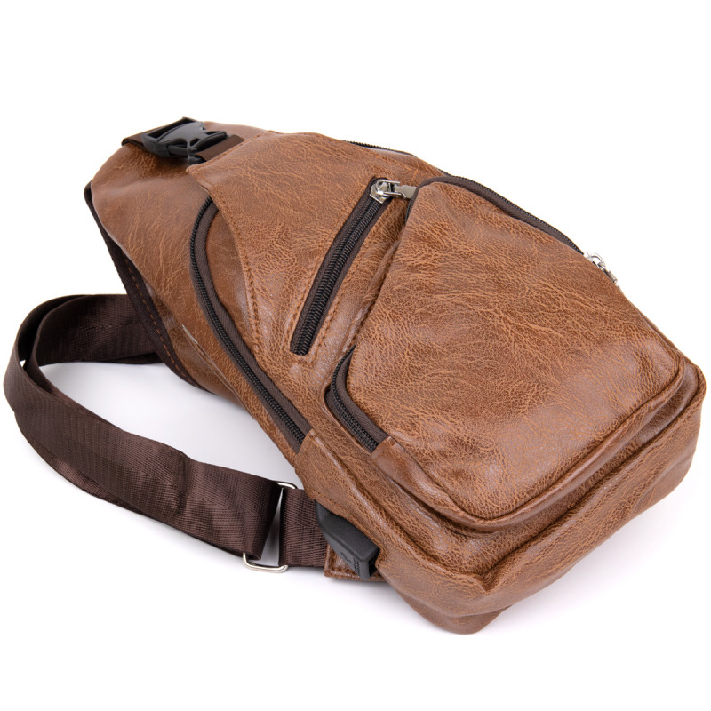 Мужская сумка кросс боди из кожзама для документов и города Vintage Рыжая