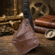Чоловіча сумка слінг з екошкіри для документів та міста Vintage Темно Коричнева