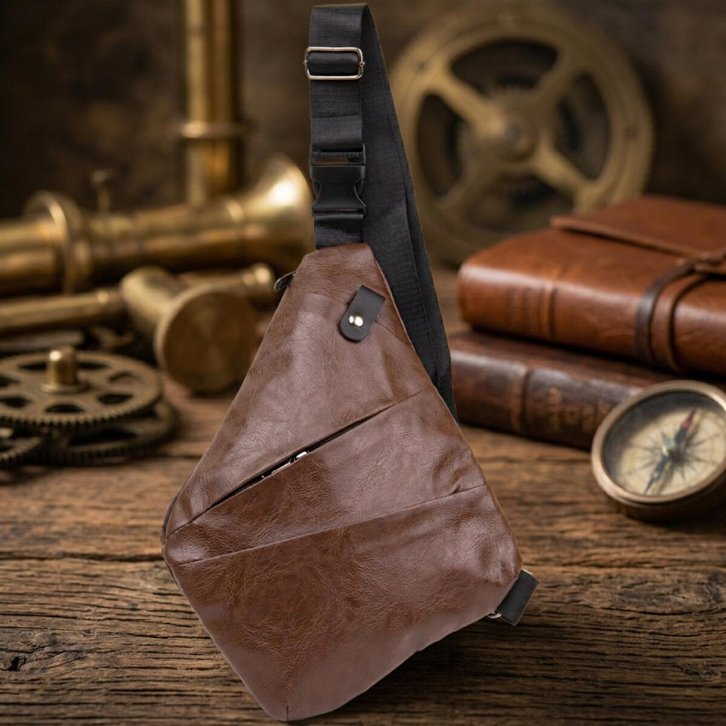 Чоловіча сумка слінг з екошкіри для документів та міста Vintage Темно Коричнева