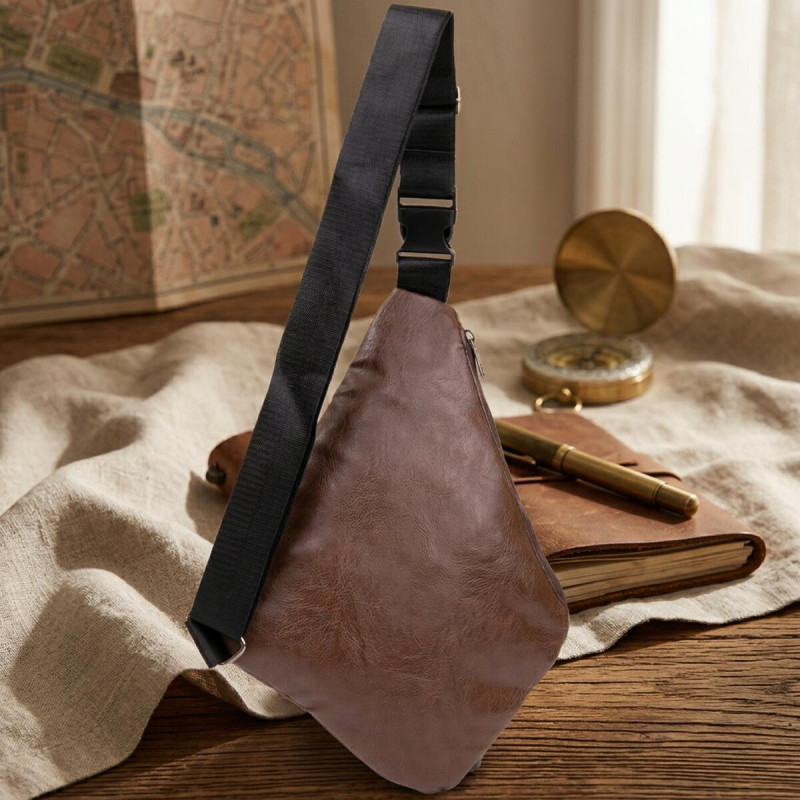 Чоловіча сумка слінг з екошкіри для документів та міста Vintage Темно Коричнева
