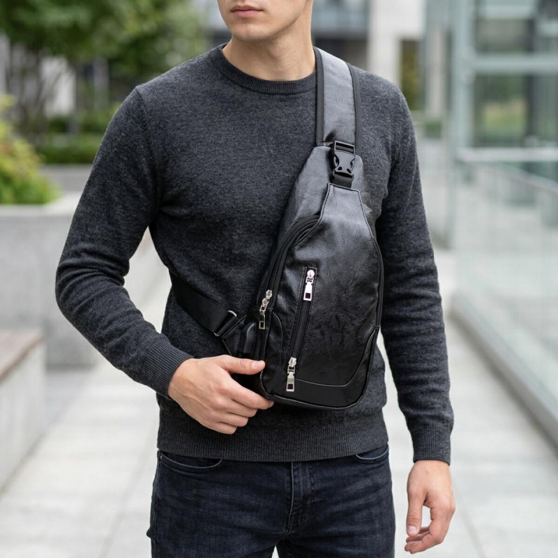 Чоловіча сумка через плече з екошкіри для документів та міста Vintage Чорна