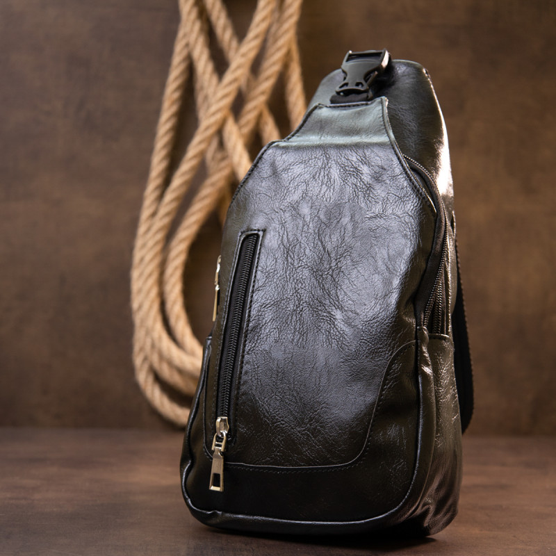 Чоловіча сумка через плече з екошкіри для документів та міста Vintage Чорна