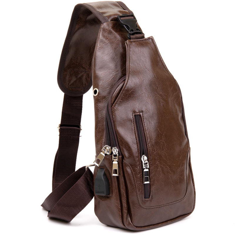 Сумка через плечо на два отделения кожзам Vintage Темно-коричневая