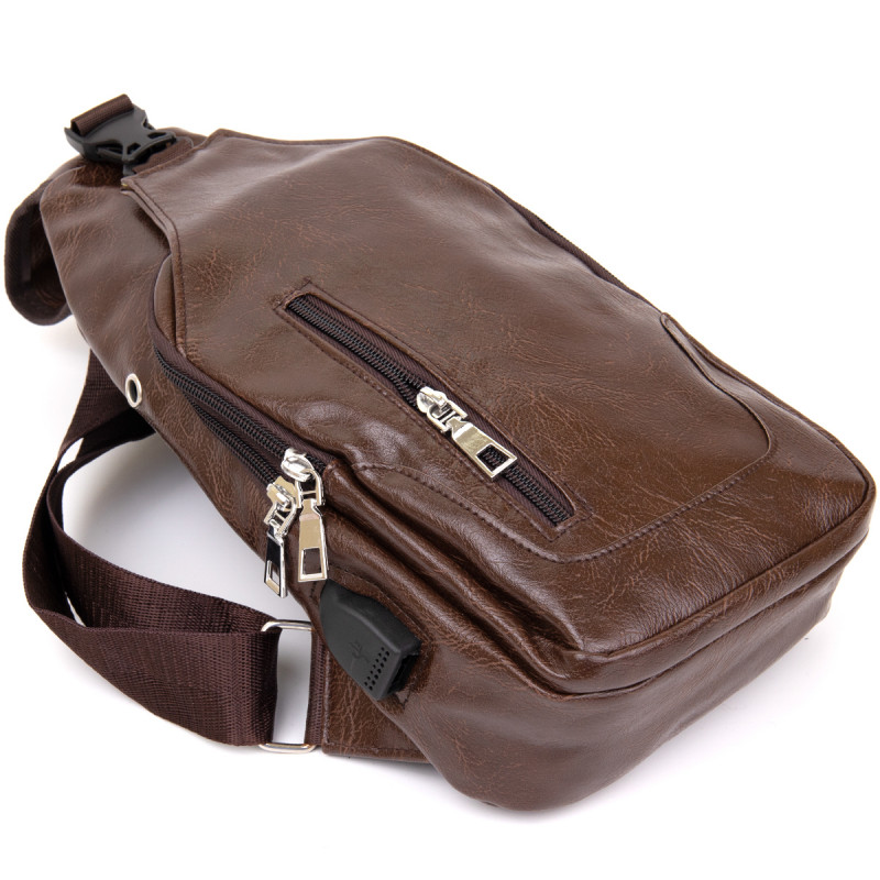 Сумка через плечо на два отделения кожзам Vintage Темно-коричневая