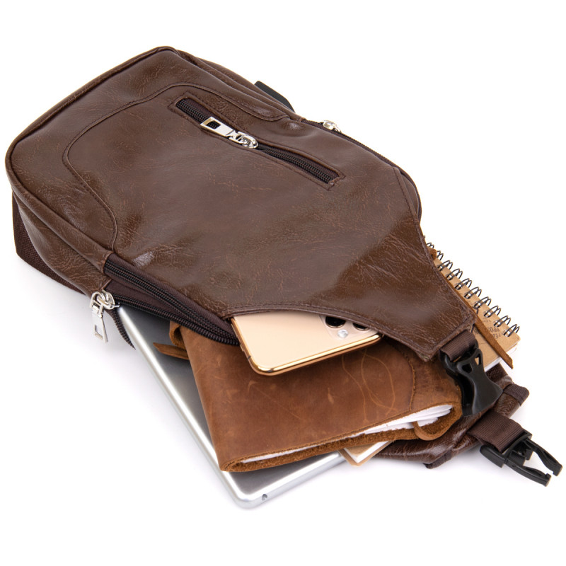 Сумка через плечо на два отделения кожзам Vintage Темно-коричневая