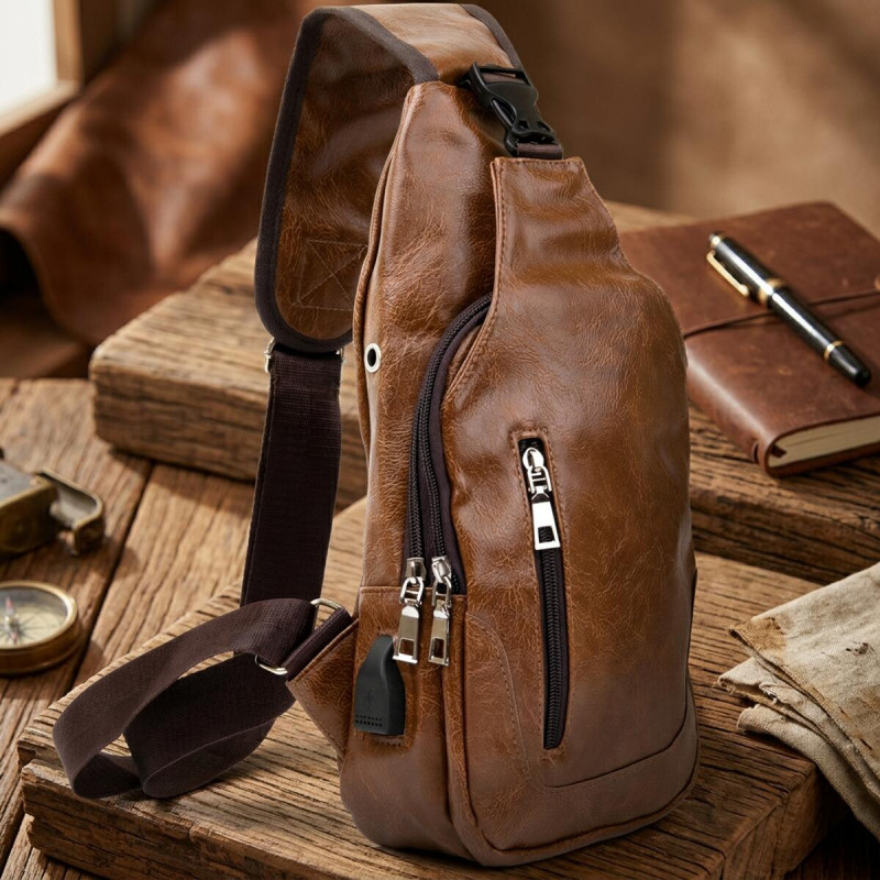 Чоловіча сумка через плече з екошкіри для документів та міста Vintage Світло Коричнева