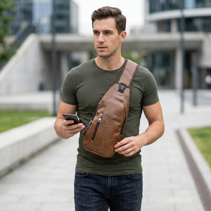 Чоловіча сумка через плече з екошкіри для документів та міста Vintage Світло Коричнева
